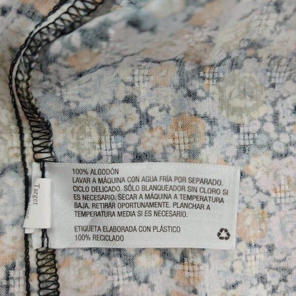 Universal Thread Blouse Womens XS Beige 3/4 Balloon Sleeve Shirred Neck Floral - Picture 10 of 10